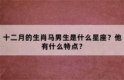 十二月的生肖马男生是什么星座？他有什么特点？