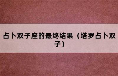 占卜双子座的最终结果（塔罗占卜双子）