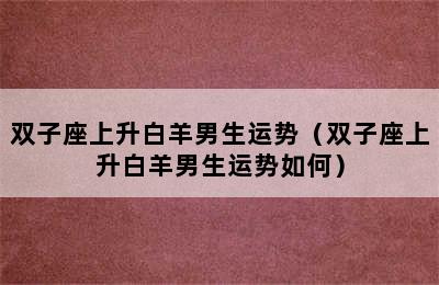 双子座上升白羊男生运势（双子座上升白羊男生运势如何）