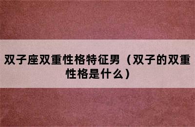 双子座双重性格特征男（双子的双重性格是什么）