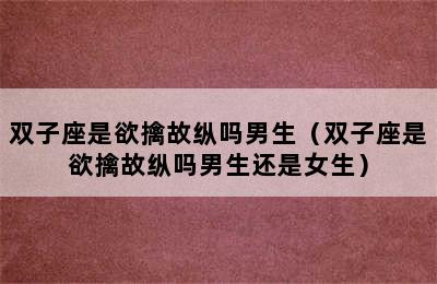 双子座是欲擒故纵吗男生（双子座是欲擒故纵吗男生还是女生）