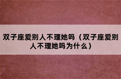 双子座爱别人不理她吗（双子座爱别人不理她吗为什么）