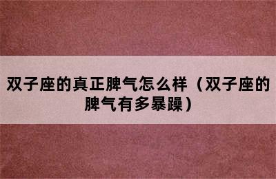 双子座的真正脾气怎么样（双子座的脾气有多暴躁）