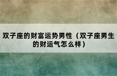 双子座的财富运势男性（双子座男生的财运气怎么样）