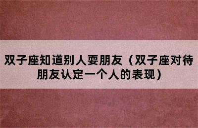 双子座知道别人耍朋友（双子座对待朋友认定一个人的表现）