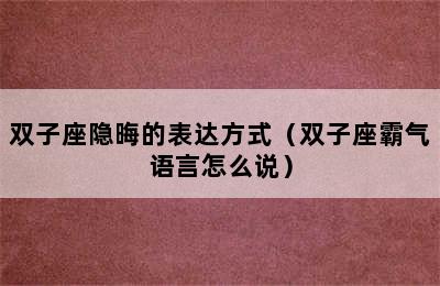 双子座隐晦的表达方式（双子座霸气语言怎么说）