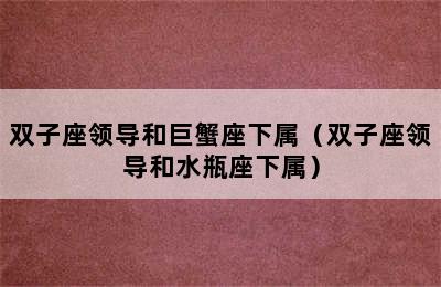 双子座领导和巨蟹座下属（双子座领导和水瓶座下属）