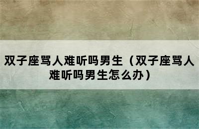 双子座骂人难听吗男生（双子座骂人难听吗男生怎么办）