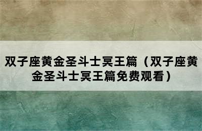 双子座黄金圣斗士冥王篇（双子座黄金圣斗士冥王篇免费观看）