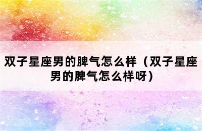 双子星座男的脾气怎么样（双子星座男的脾气怎么样呀）