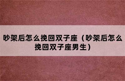 吵架后怎么挽回双子座（吵架后怎么挽回双子座男生）