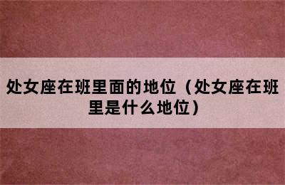 处女座在班里面的地位（处女座在班里是什么地位）