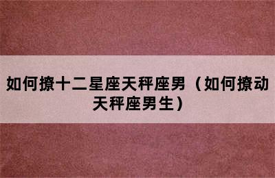 如何撩十二星座天秤座男（如何撩动天秤座男生）