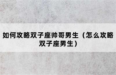 如何攻略双子座帅哥男生（怎么攻略双子座男生）