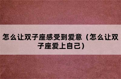 怎么让双子座感受到爱意（怎么让双子座爱上自己）