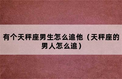 有个天秤座男生怎么追他（天秤座的男人怎么追）