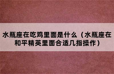 水瓶座在吃鸡里面是什么（水瓶座在和平精英里面合适几指操作）