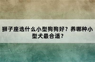 狮子座选什么小型狗狗好？养哪种小型犬最合适？