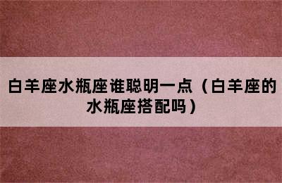 白羊座水瓶座谁聪明一点（白羊座的水瓶座搭配吗）