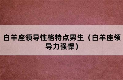 白羊座领导性格特点男生（白羊座领导力强悍）